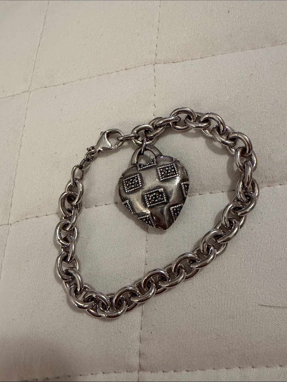 Silver Heart Lock Charm Bracelet - Women Jewelry